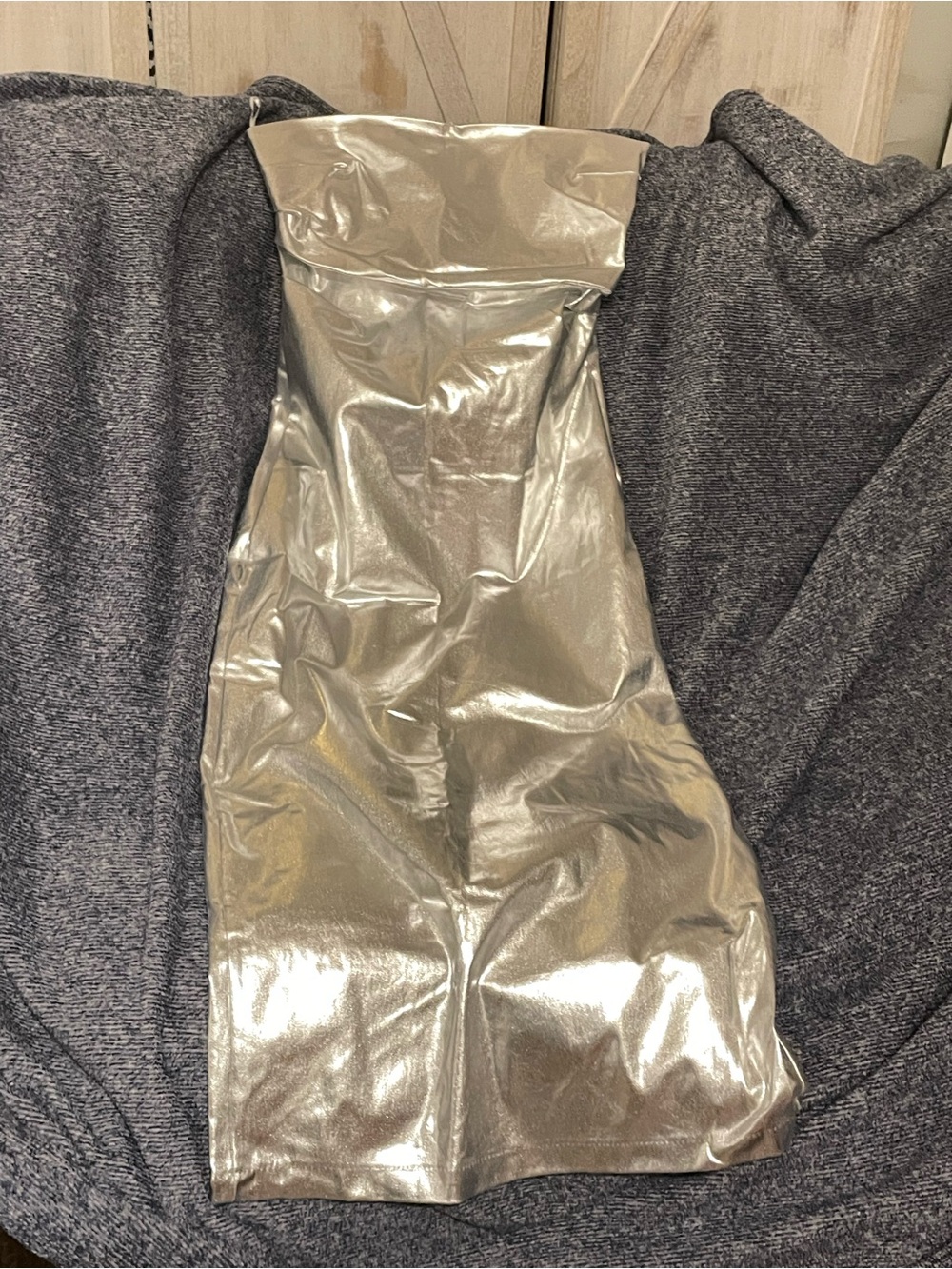 Zara Silver Strapless Metallic Mini Dress